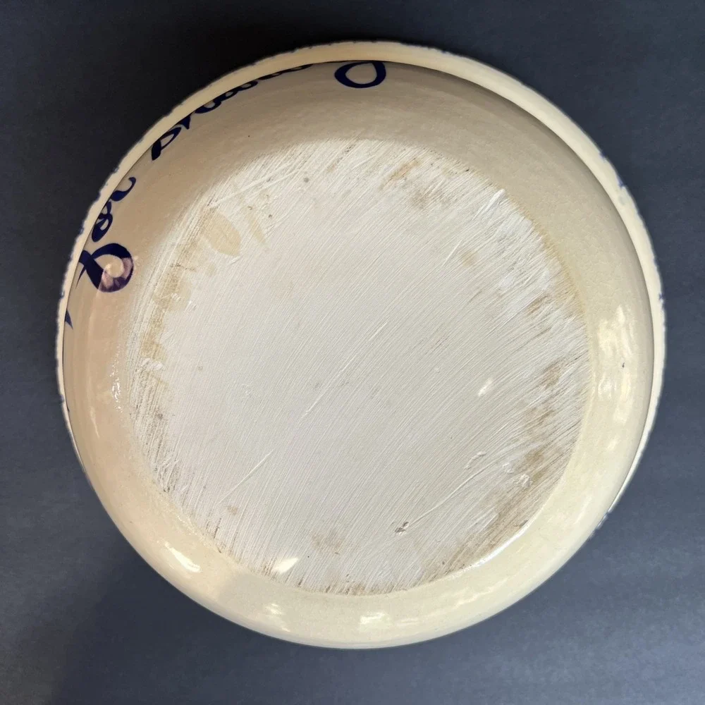 Sponge Ware Large Popcorn Bowl Blue Ivory THAT'S ALL Folks Handmade Pottery EUC